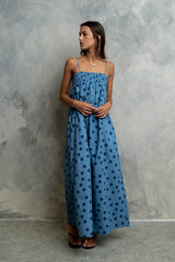 Taylen Polka Dot Maxi Dress In Dusty Blue - Final Sale