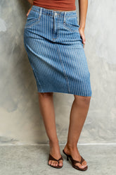 Bridget Striped Denim Knee Length Skirt