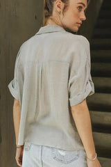 Nadia Button Up Top In Light Grey - Final Sale
