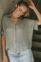 Nadia Button Up Top In Light Grey - Final Sale