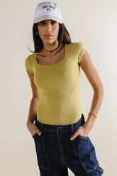 Clara Square Neck Bodysuit in Chartreuse - FINAL SALE