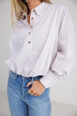 Rayna Striped Collared Top In Taupe - Final Sale