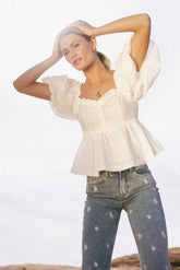 Ruffle Peplum Top in White - FINAL SALE