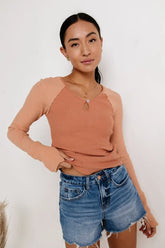 Skye Contrast Top in Terracotta - FINAL SALE
