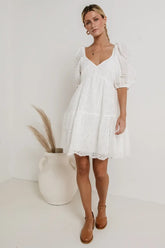 Jaime Eyelet Mini Dress in White - FINAL SALE