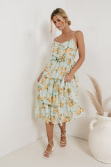 Ava Floral Midi Dress In Sage - Final Sale