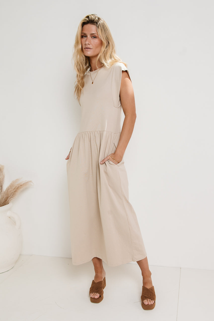 Louie Midi Dress in Beige - FINAL SALE