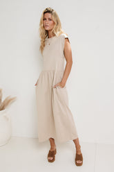 Louie Midi Dress in Beige - FINAL SALE