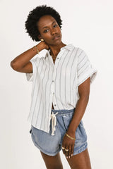 Topanga Striped Button Up In White - Final Sale