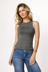 Sleek Jersey Solid Tank In Charcoal - Final Sale