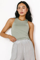 Sleek Jersey Solid Tank in Sage - FINAL SALE