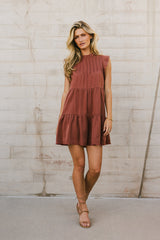 Regina Pleated Mini Dress In Brick - Final Sale