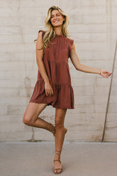 Regina Pleated Mini Dress in Brick - FINAL SALE