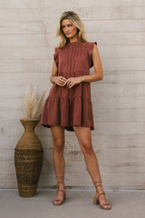 Regina Pleated Mini Dress In Brick - Final Sale