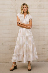 Claire Striped Maxi Dress In Taupe - Final Sale