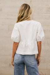 Natalia Peplum Tie Blouse In White - Final Sale