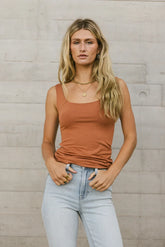 Scoop Neck Tank in Rust - FINAL SALE