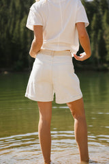 Alex Colorblock Denim Shorts In Cream - Final Sale