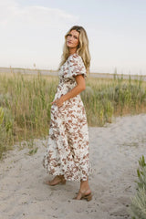 Dorothea Floral Midi Dress In Mocha - Final Sale
