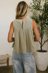 Ida Pleated Blouse In Olive - Final Sale