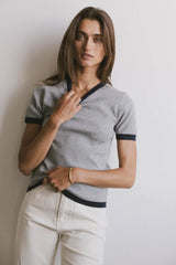 Maddie Ringer Sweater Top In Grey - Final Sale