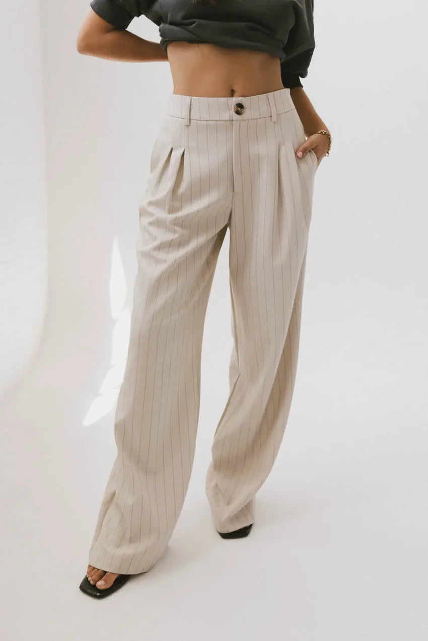 Reese Striped Slacks in Cream - FINAL SALE