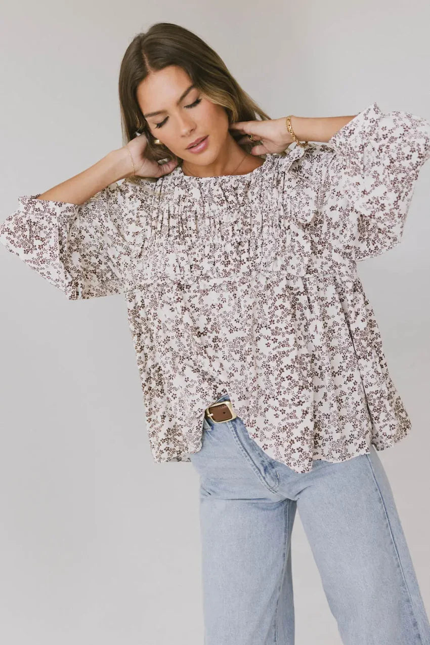 Taya Ditsy Floral Blouse in Cream - FINAL SALE
