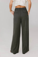 Reese Striped Slacks In Charcoal - Final Sale