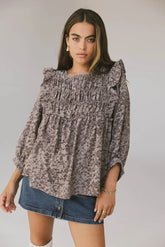 Taya Ditsy Floral Blouse in Grey - FINAL SALE