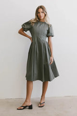 Eliana Pleated Midi Dress in Sage - FINAL SALE