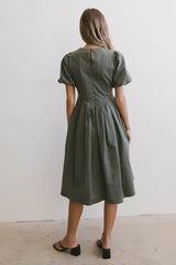 Eliana Pleated Midi Dress In Sage - Final Sale