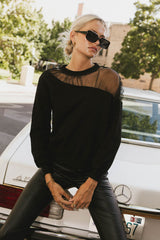 Sandry Tulle Crewneck In Black - Final Sale