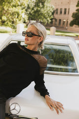 Sandry Tulle Crewneck In Black - Final Sale