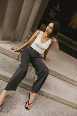 Reese Striped Slacks In Charcoal - Final Sale