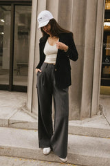 Reese Striped Slacks In Charcoal - Final Sale