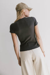 Tara Ribbed Basic Tee In Charcoal - Final Sale