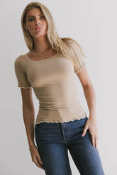 Carly Lettuce Edge Tee in Taupe - FINAL SALE