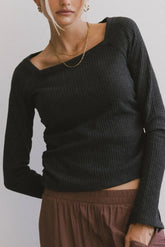 Cosette Ribbed Ruched Top in Charcoal - FINAL SALE