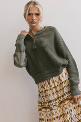 Inda Henley Sweater in Olive - FINAL SALE