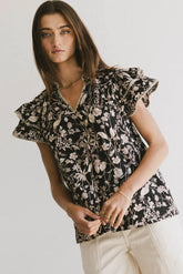 Rikki Printed Blouse in Black - FINAL SALE