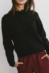 Meli Button Front Knit Sweater in Black - FINAL SALE