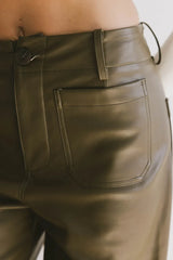 Sadie Wide Leg Pants In Olive Leather - Final Sale