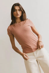 Opal Ribbed Tee in Terracotta - FINAL SALE