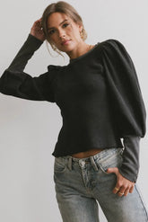 Lettie Waffle Knit Top in Black - FINAL SALE