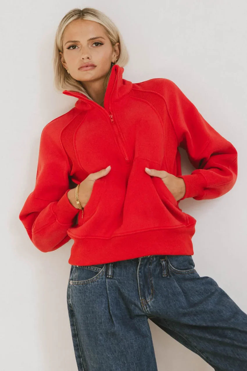 Krista Half Zip in Red - FINAL SALE