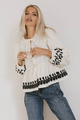 Stariana Embroidered Tie Blouse in Cream - FINAL SALE