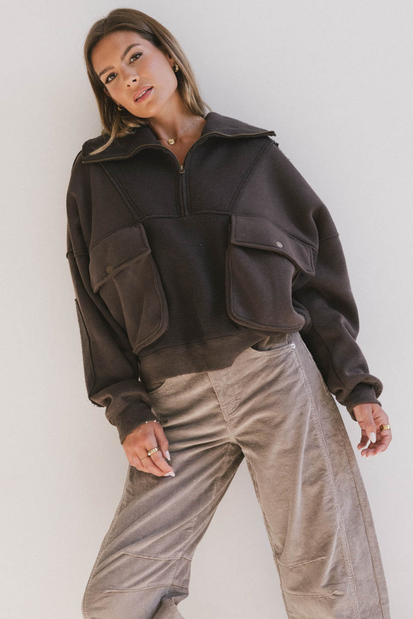 Mickey Half Zip Sweatshirt in Charcoal - FINAL SALE