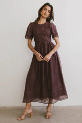 Alora Embroidered Dress in Maroon - FINAL SALE
