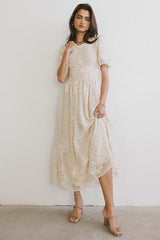 Alora Embroidered Dress In Champagne - Final Sale
