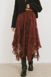 Elsie Lace Midi Skirt in Red-Brown - FINAL SALE